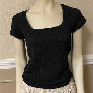 Old Navy Black Textured Square Neck Short Sleeve Blouse Size Large